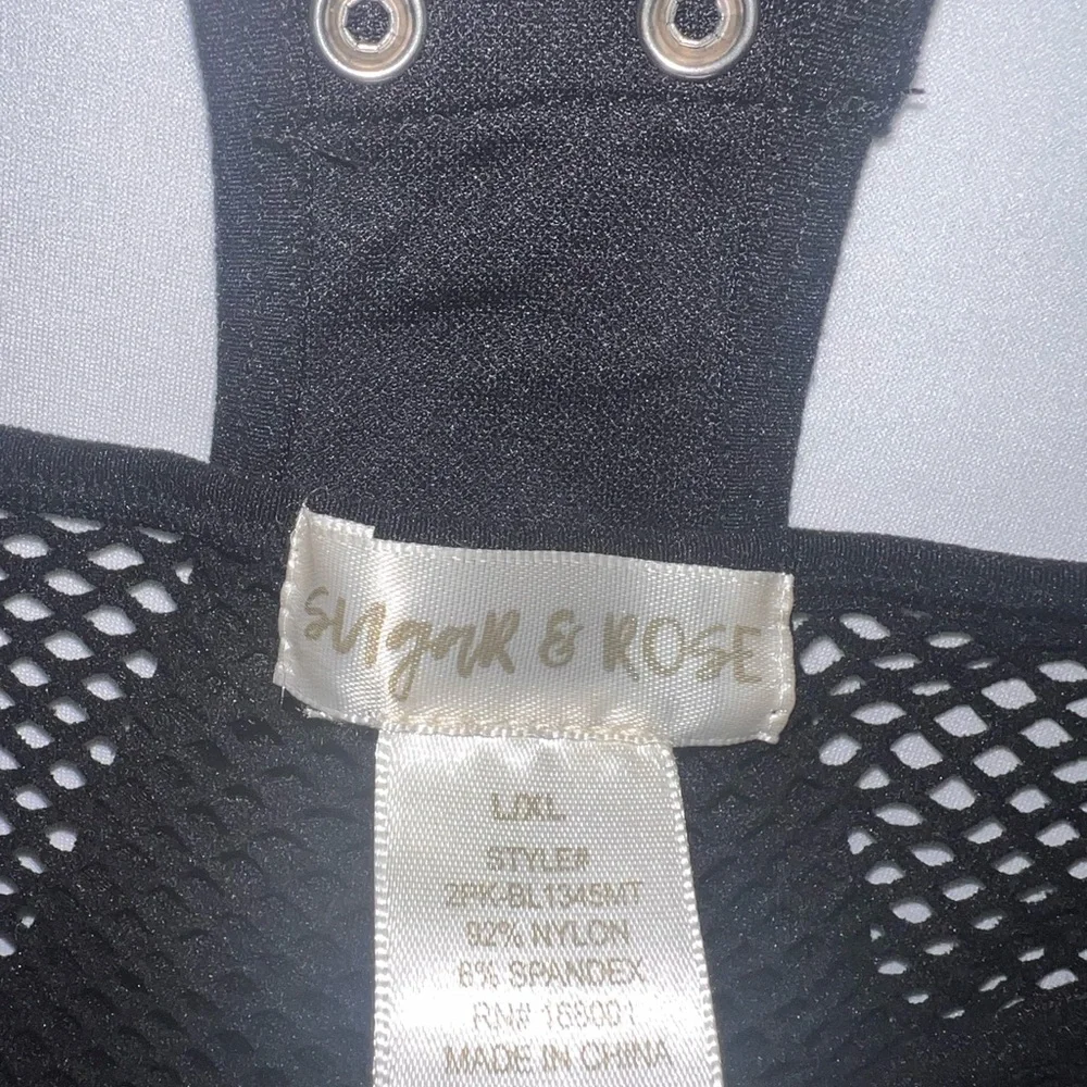 Sugar & Rose Elegant Black and White fishnet tank bodysuit - Picture 3 of 4